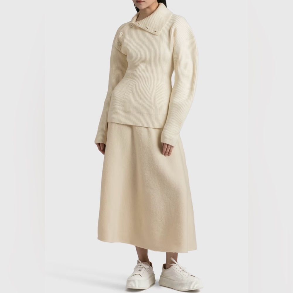 Jil Sander Asymmetric Button Turtleneck Knit Sweater Ivory Long Sleeve Sz 34-S/M - Picture 4 of 16